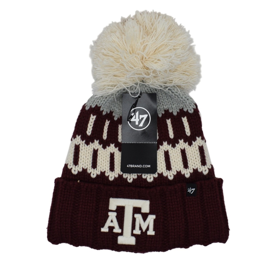'47β Brand Texas A&M Aggies Pom Cuff Knit Cap Hat Beanie Maroon Winter NCAA NWT